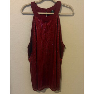 SHEIN Curve Top 3XL Red Sequin Halter Sleeveless Party Blouse Holiday Sparkle